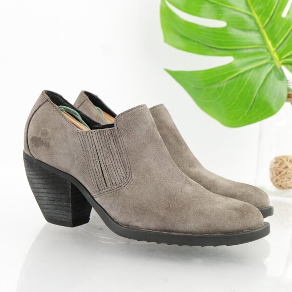 Born Womens Fredrika Boots Size 8.5 Gray Distressed Suede Bootie Mid Block Heel - Picture 1 of 12